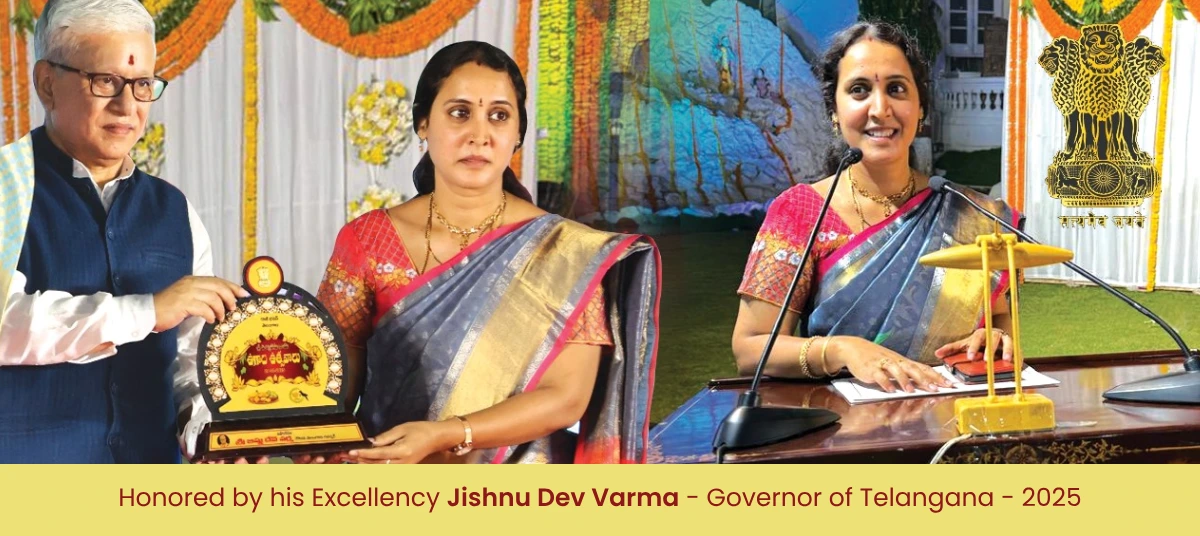 Jyotsna Vikkirala - Honored by his Excellency Jishnu Dev Varma - Governor of Telangana - 2025